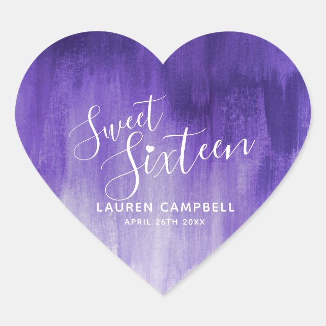 Ultraviolet abstract modern art sweet 16 birthday heart sticker (Front)