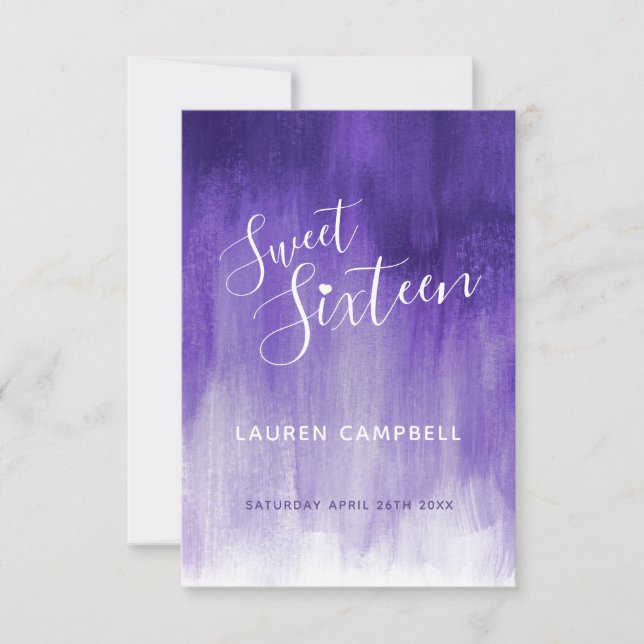 Ultraviolet abstract modern art sweet 16 RSVP card (Front)