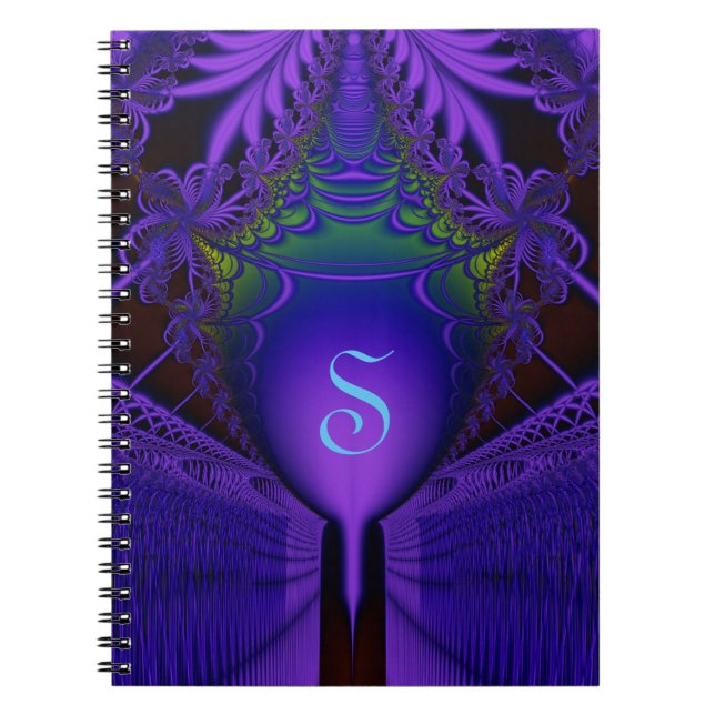 Ultraviolet Fractal Shield and Lace Monogram Notebook (Front)