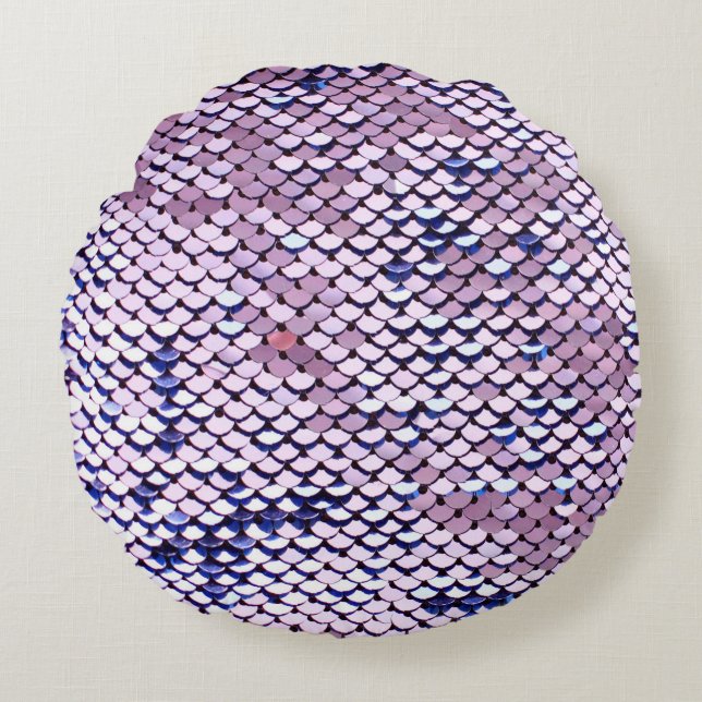 Ultraviolet vivid sequin glitter shiny texture. Gl Round Pillow (Front)