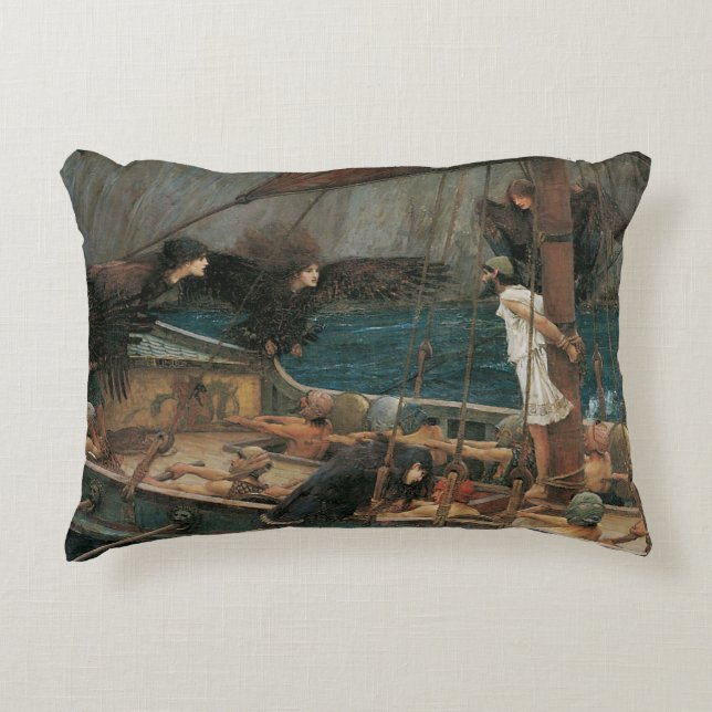 Ulysses and the Sirens by John William Waterhouse Decorative Pillow (Front)