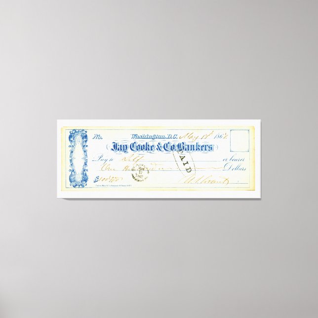 Ulysses S. Grant Signed Check from May 17th 1867 Canvas Print (Front)