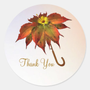 Umbrella autumn leaves Thank You Classic Round Sticker