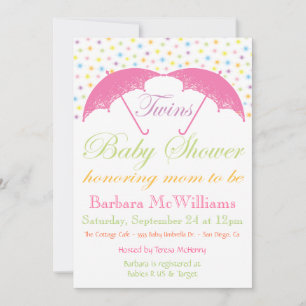 Umbrella Baby Girl Twins Shower Invitations