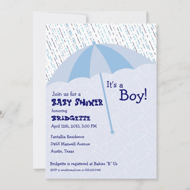 Umbrella Baby Shower Blue Invitation (Front)