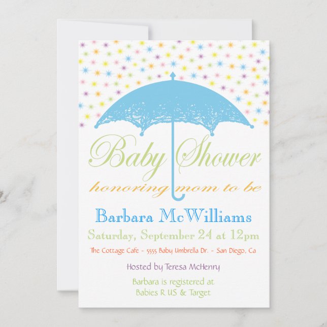 Umbrella Baby Shower Invitations (Devant)