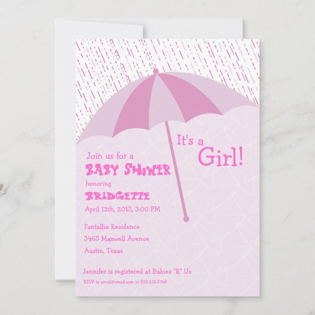 Umbrella Baby Shower Pink Invitation (Front)