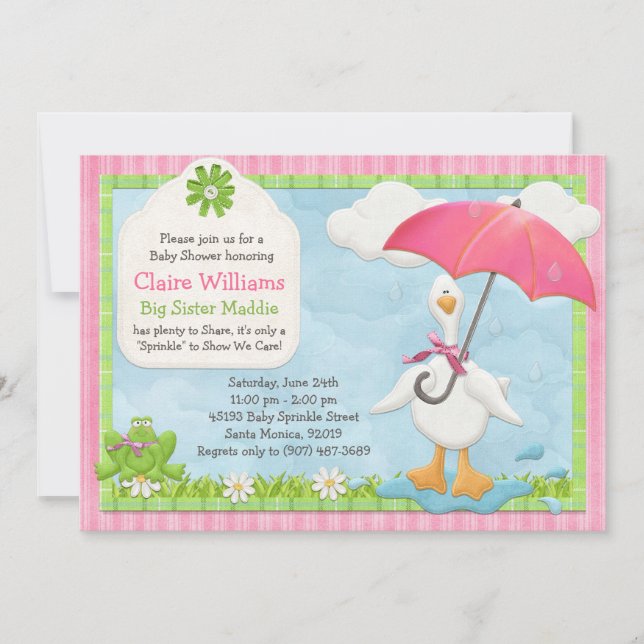 Umbrella Baby Sprinkle Shower Invitation Girl (Front)