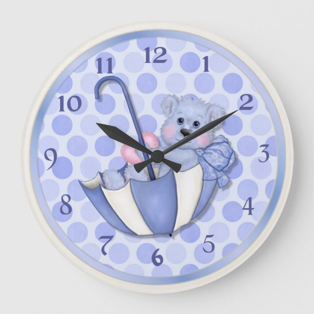 Umbrella Bear Blue - Customize Large Clock (Front)