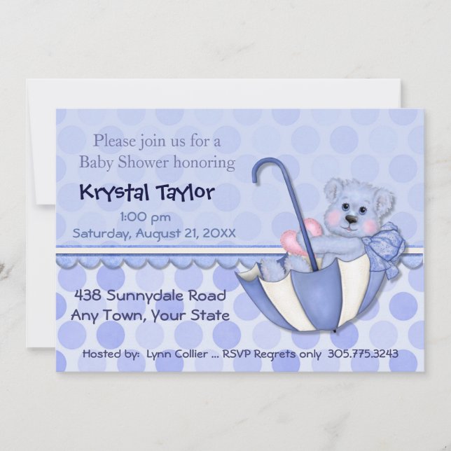 Umbrella Bear Blue - Invitation (Front)