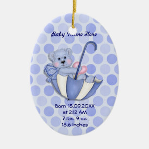 Umbrella Bear - Blue - Personalize Ceramic Ornament