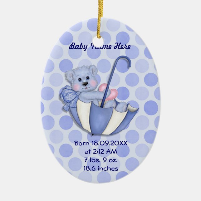 Umbrella Bear - Blue - Personalize Ceramic Ornament (Front)
