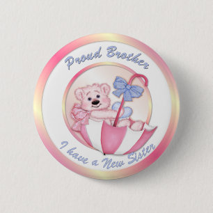 Umbrella Bear - Brother - Girl 2 Inch Round Button