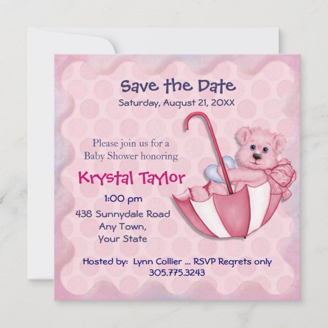 Umbrella Bear Pink - Invitation (Front)