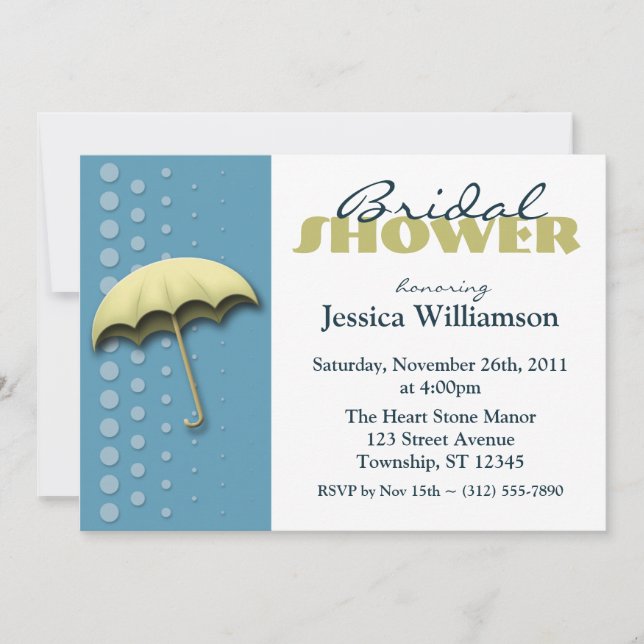 Umbrella Blue & Yellow Bridal Shower Invitations (Front)