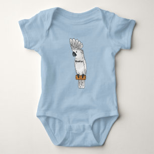 Umbrella cockatoo bird cartoon illustration  baby bodysuit