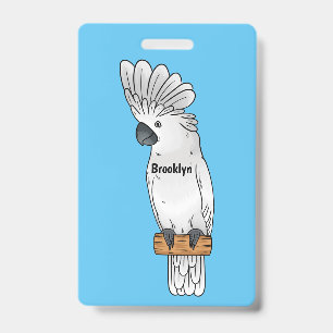 Umbrella cockatoo bird cartoon illustration badge