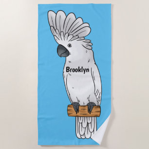 Umbrella cockatoo bird cartoon illustration beach towel