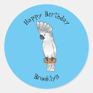 Umbrella cockatoo bird cartoon illustration classic round sticker
