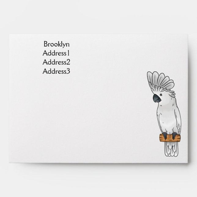 Umbrella cockatoo bird cartoon illustration  envelope (Front)