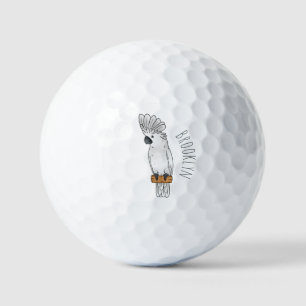 Umbrella cockatoo bird cartoon illustration  golf balls