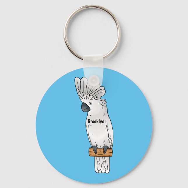 Umbrella cockatoo bird cartoon illustration   keychain (Front)
