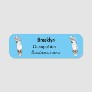 Umbrella cockatoo bird cartoon illustration name tag