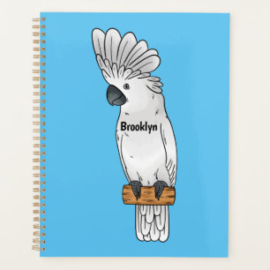 Umbrella cockatoo bird cartoon illustration planner