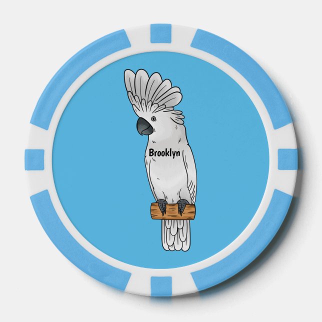 Umbrella cockatoo bird cartoon illustration poker chips (Front)
