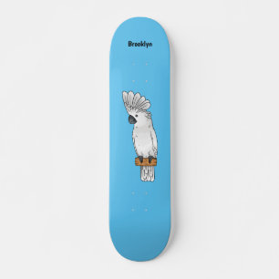 Umbrella cockatoo bird cartoon illustration skateboard
