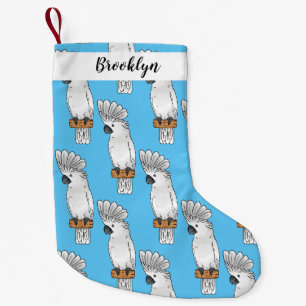 Umbrella cockatoo bird cartoon illustration  small christmas stocking