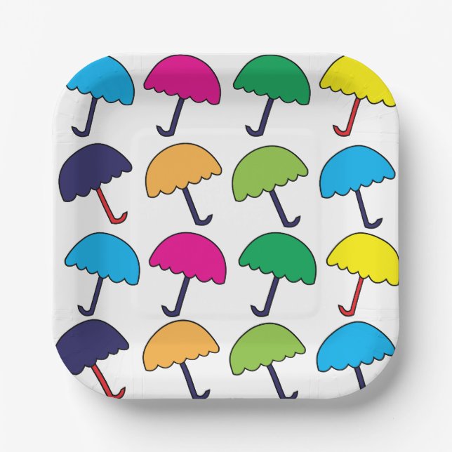 Umbrella Colourful Umbrella Party Paper Plate (Front)