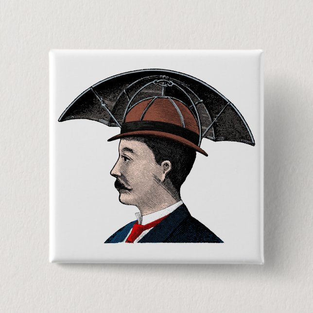 Umbrella Hat - Vintage Illustration 2 Inch Square Button (Front)