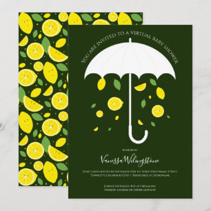 Umbrella Lemons Green Cartoon Virtual Baby Shower Invitation