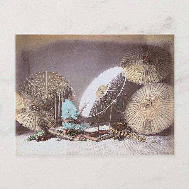 Umbrella Maker, Japan Vintage Postcard (Front)