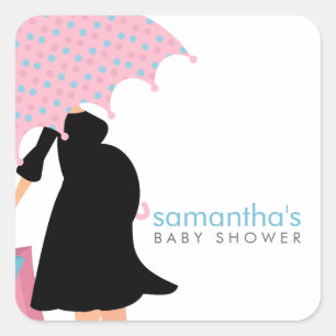 Umbrella Mommy Baby Shower Square Sticker