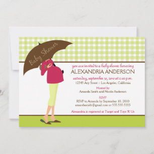 Umbrella Mommy Gingham Baby Shower Invite (lime)
