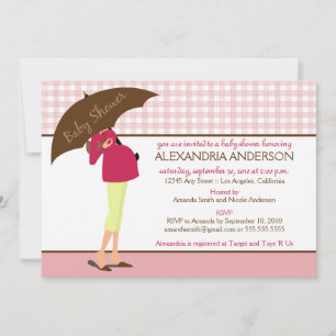 Umbrella Mommy Gingham Baby Shower Invite (pink)