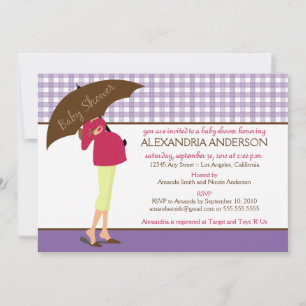 Umbrella Mommy Gingham Baby Shower Invite (purple)