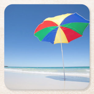 Umbrella On Beach   Australia Square Paper Coaster