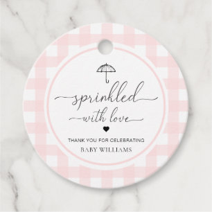 Umbrella Pink Gingham Sprinkled With Love Favour Tags