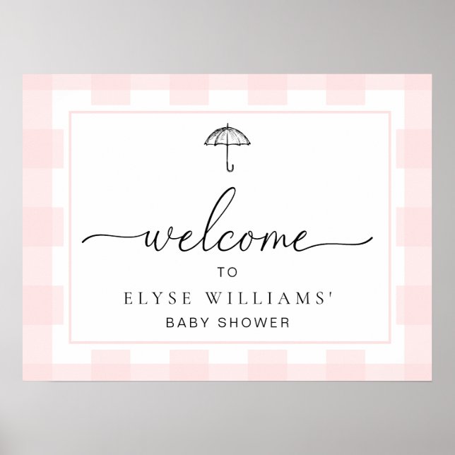 Umbrella Pink Gingham Welcome Sign (Front)