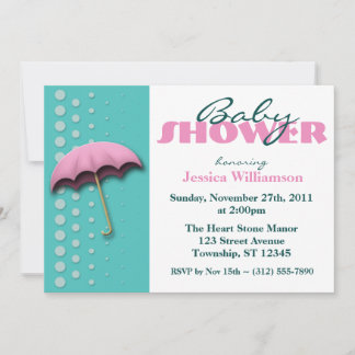 Umbrella Pink & Teal Baby Shower Invitations