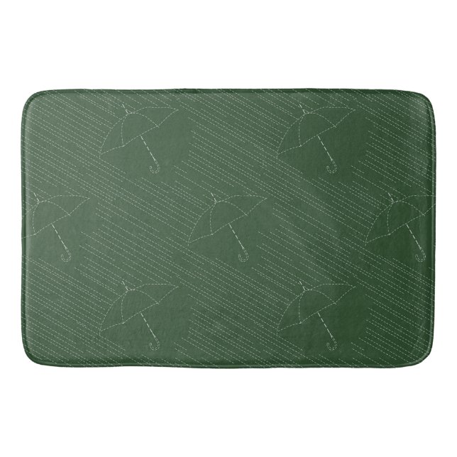 Umbrella Rain Faux Embroidery Stitches Green Bath Mat (Front)