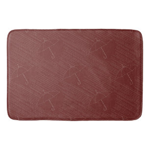 Umbrella Rain Faux Embroidery Stitches Red Bath Mat
