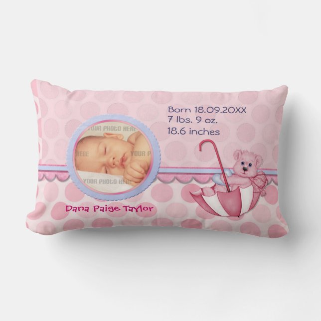 Umbrella Teddy Pois Pink Photo Coussin (Recto)