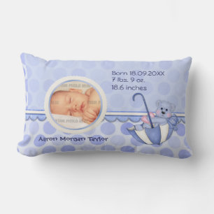 Umbrella Teddy Polka Dots Blue Photo Pillow