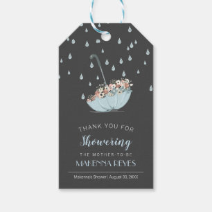Umbrella with Flowers Boy Baby Shower Favour Gift Tags