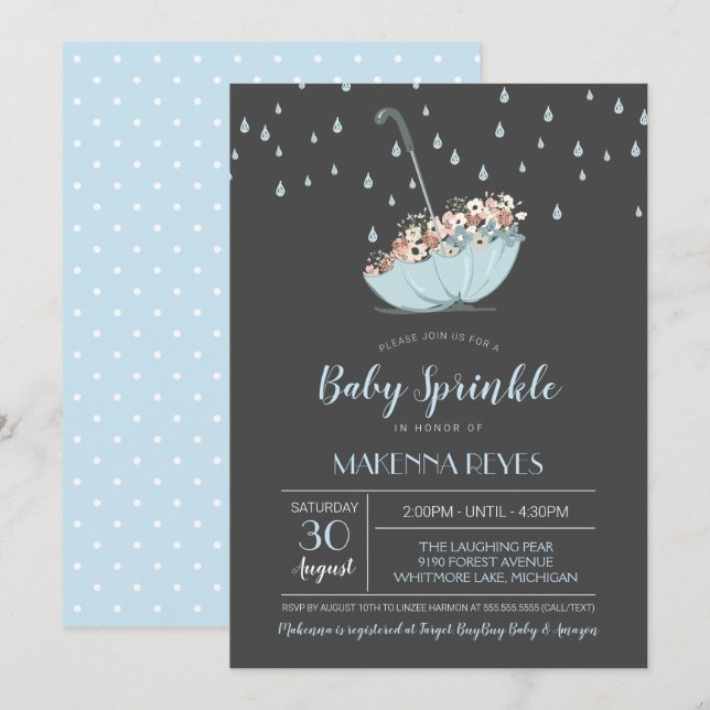 Umbrella with Flowers Gender Neutral Baby Sprinkle Invitation (Front/Back)