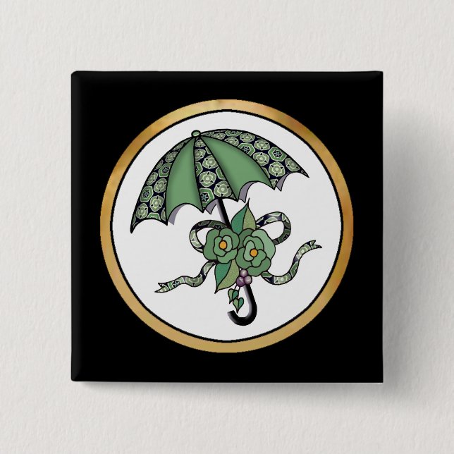 Umbrella with Roses 06 2 Inch Square Button (Front)